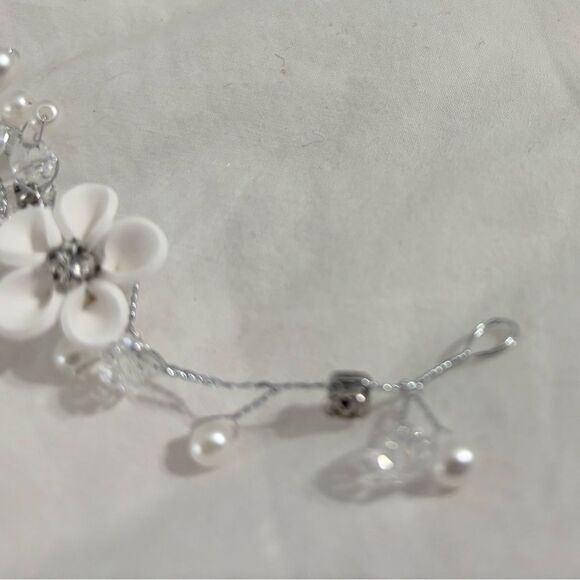 Silver White Floral Bridal Wedding Hair Accessory - Picture 6 of 6